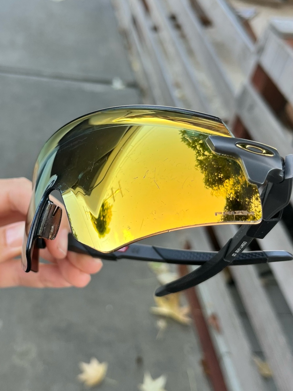 Oakley Prizm yellow mirrored wraparound sunglasses